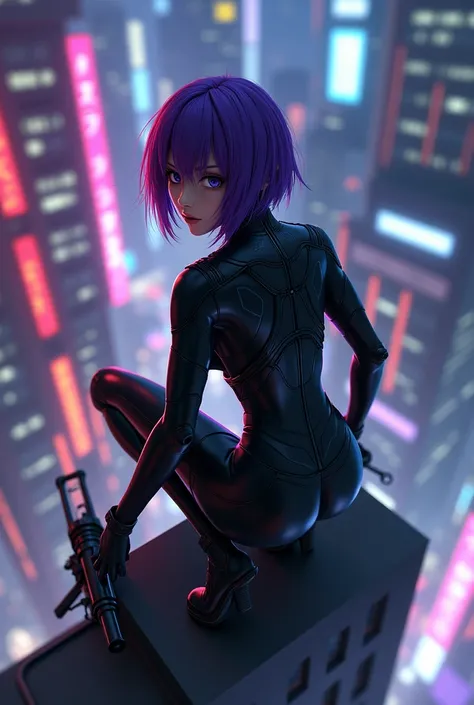 (((ghost in the Shell SAC_Motoko Kusanagi from 2045,Ultra-high-definition Real 3D CG graphics of Kusanagi Motoko from the anime ghost in the Shell、Motoko Kusanagi)))Purple Hair, Purple Eyes,Beautifully detailed eyes and mouth, Breathtakingly detailed and r...