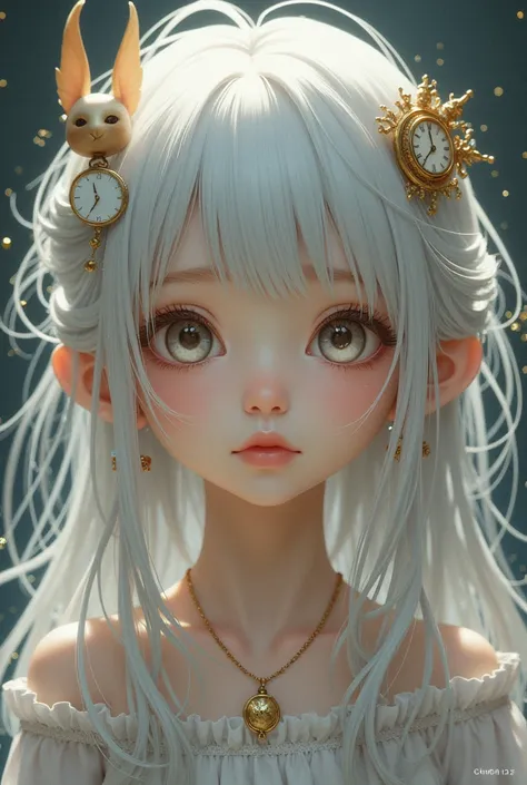 Cute silver-haired girl with time elements。With a gentle personality，Some cowardice。Very emotional。