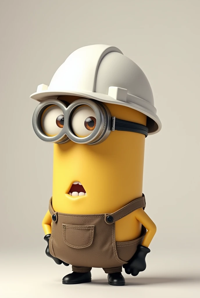 A minion standing sideways with a white worker&#39;s helmet 
