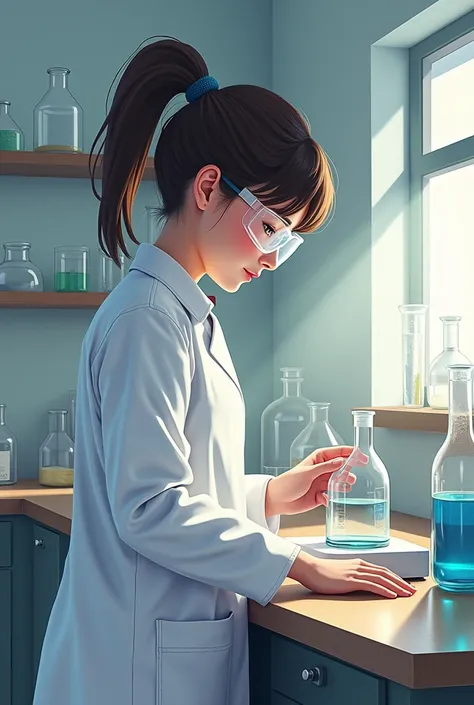 2D drawing of a student in a laboratory weighing an empty beaker
