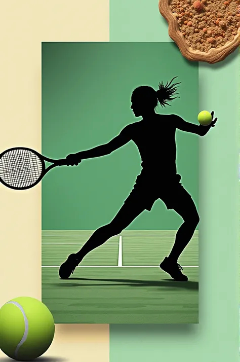 Make a moodboard collage with the tennis court theme, with its textures, Shapes, silhouette 