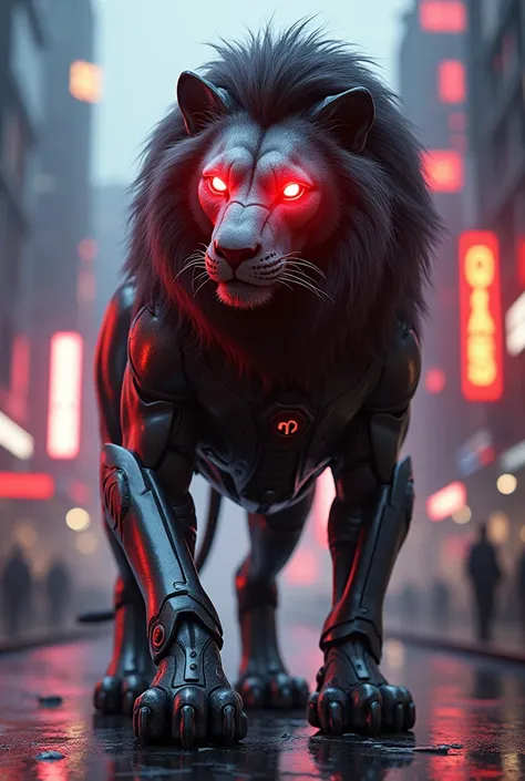 Lion robot with hodie eye red neon