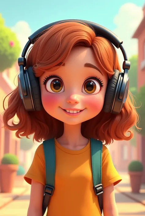 Ana animated cartoon girl with headphones