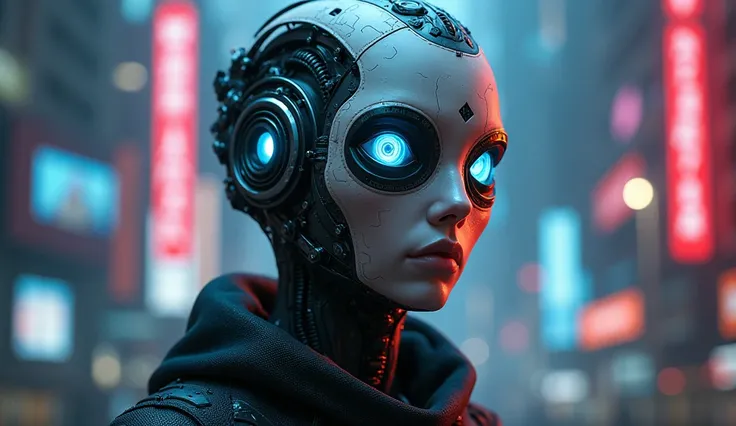 Person with 3 eyes with futuristic and cyberpunk style 