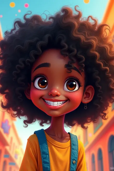 Black girl with curly hair in cartoon 
