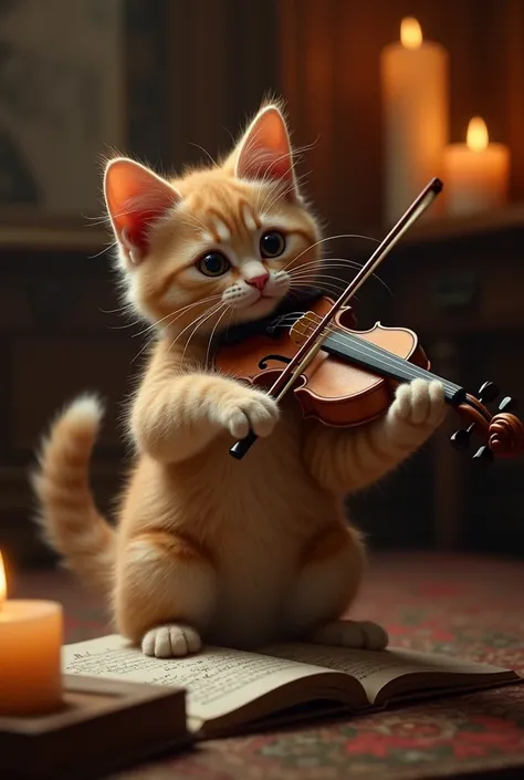 A cat plays the violin