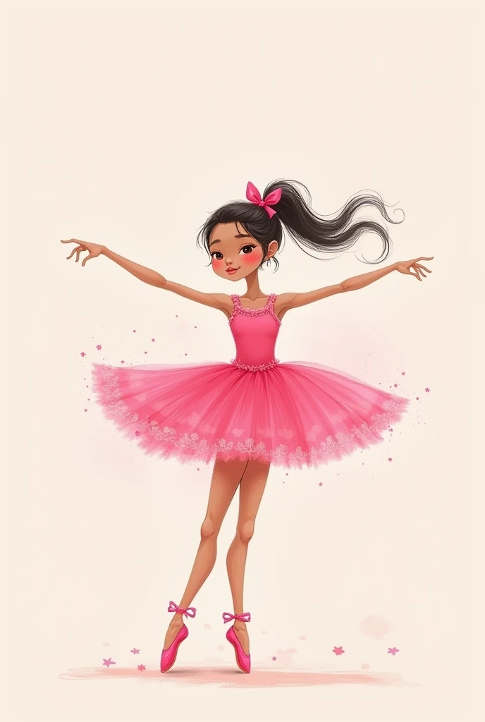 Child&#39;s drawing of a ballerina in pink clothes