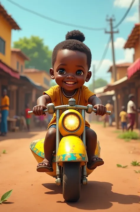 African child on a banana motorbike