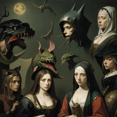 scary monsters, women, inspired by the paintings of Hieronymus Bosch