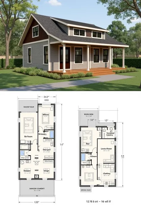 Create a project for a house on a 9 by 13 lot with 2 bedrooms 
