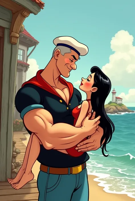 Popeye holding Olive in his arms