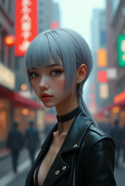 (One person, slim,small breasts,bangs,silver mullet hair,Slope_eye),BREAK,(date me at street,happy with me),BREAK,Conceptual Art, masterpiece, Super Detail, Attention to detail, high quality, 最high quality, High resolution