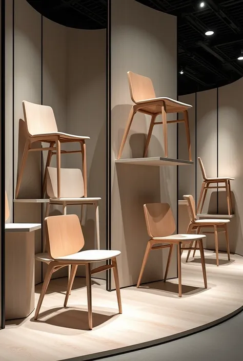 Chair visual merchandising ideas. The showcase in which chairs can stack. It should be modern and contemporary 