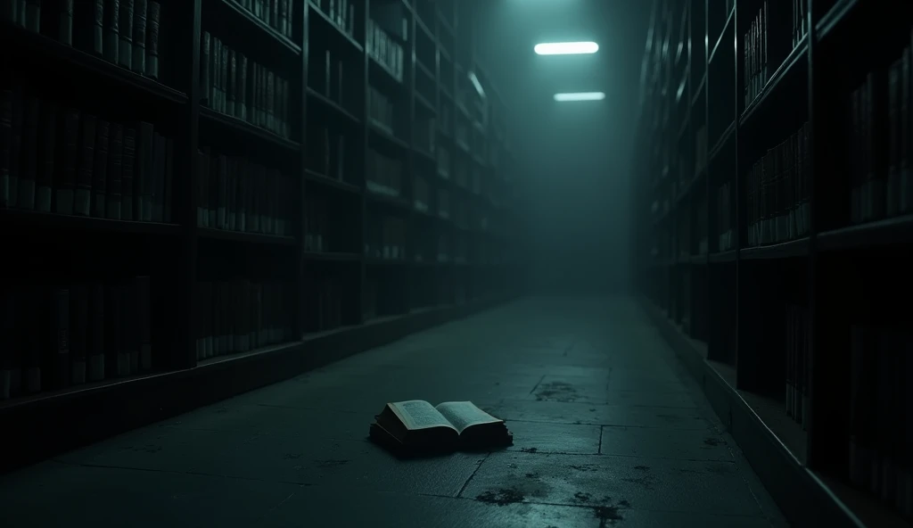 The library lights flicker again, and in the darkness leaving only a book lying on the floor.