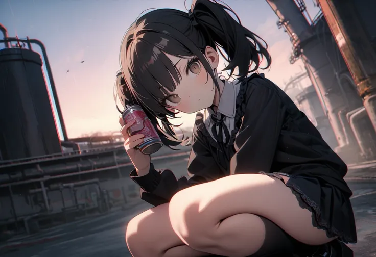 (8K, best quality, master piece: 1.2),ultra-high resolution,1 girl,solo,ultra-detailed face,detailed eyes,brown eyes,head tilt,eyelash extension,Circular eye area eye shadow,black hair,twintails,Long sleeve pink frilled blouse(pinl:1.5),black ribbon tie,Mi...