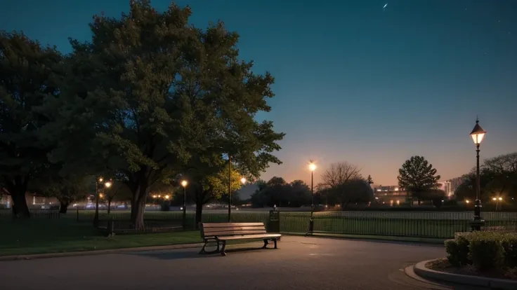 a park bench in the dead of night,front bench,just a park in the background