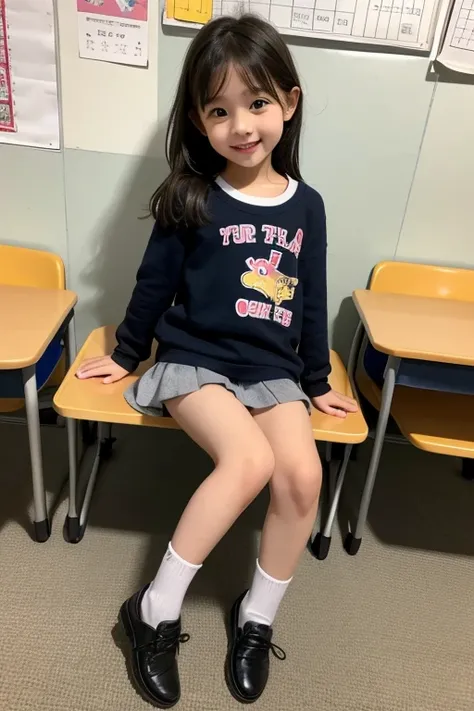 Cute and lovely elementary school first grade girl pretty face full body sitting full body photo little kid sexy naughty