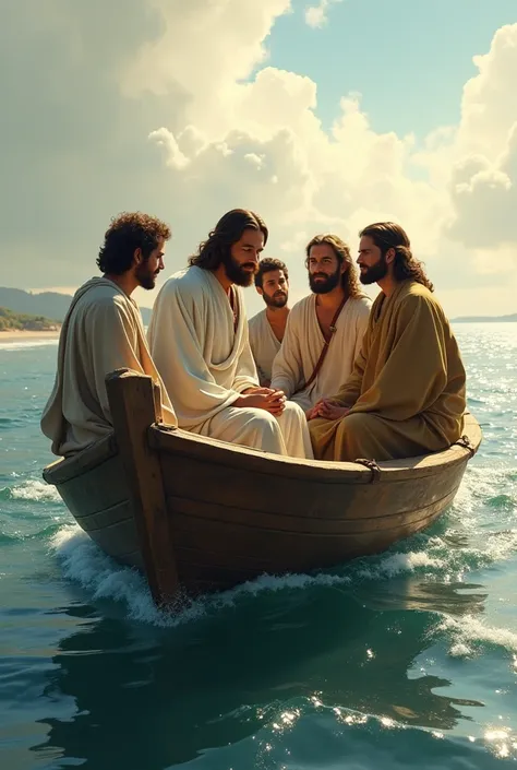 JESUS SUR UN BATEAU AVCE SES DISCIPLES 