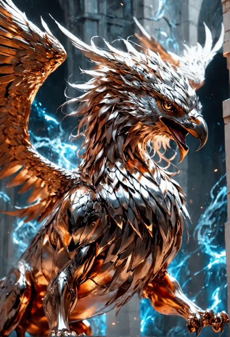 an epic griffin made from liquid metal, Liquid Metal