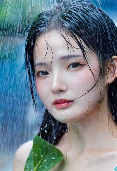 she likes to be very wet a high-resolution image capturing a young model with long, straight, wet hair covering her face under a Strom rain
with a water hose. the obscured face emits a cute, youthful vibe reminiscent of a 1 actress/model year 16 asian. she...