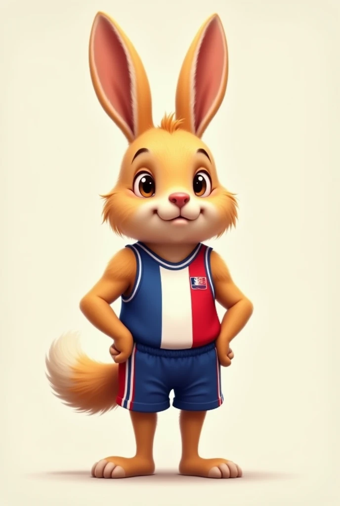 Une lapine avec tete de golden retriever queu de lapin en tenues de basket-ball française 
