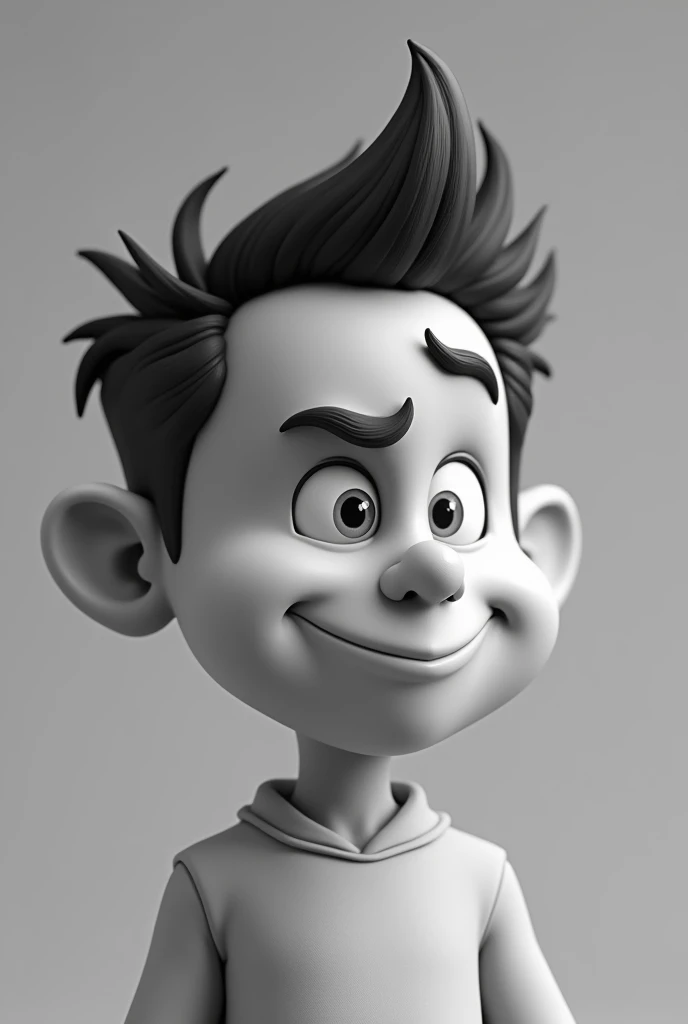 photo de profile cartoon vintage en noir et blanc dun personnage smiley 3D qui est très détaillé et on ne vois que sa tête de trois quart sur un fond  gris, il fronce les sourcils et regarde devant lui