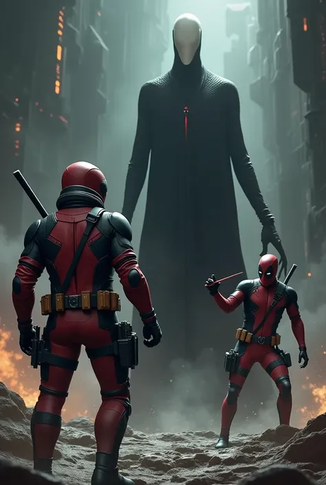 Astronaut, Deadpool and Slenderman fighting a black man