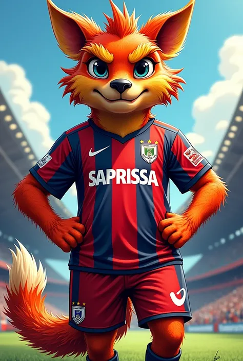 The mascot of the Alajuelense sports league wearing a Saprissa sports jersey 