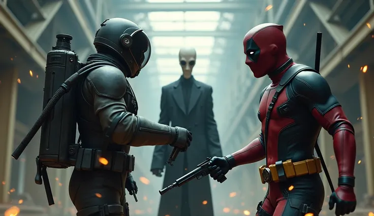 1 Astronaut guy, 1 Deadpool guy and 1 Slenderman with black suit vs 1 black man together