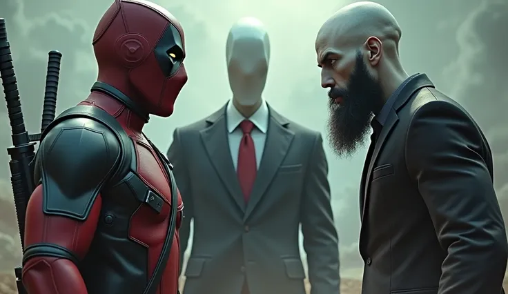 1 Astronaut guy, 1 Deadpool guy and 1 Slenderman with black suit vs 1 black man with beard and curly hair