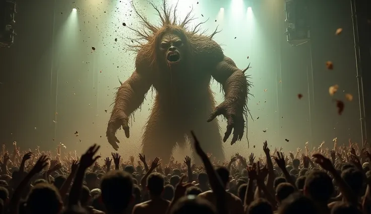 A shit demon in a crowd of people at a rock concert.