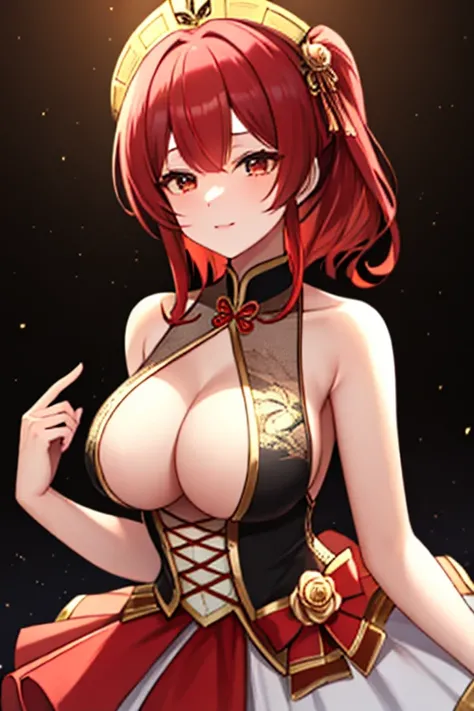 A girl, busty, Red hair, elegant china idol.