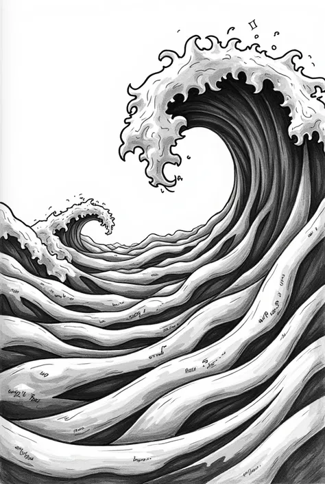 Tube-shaped waves in black and white sketch style. no back ground. 