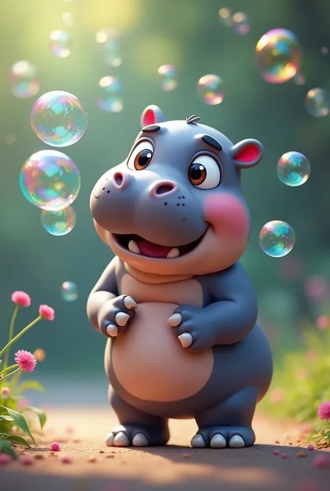 Hippopotame mignon qui fait des bulles version animé 
