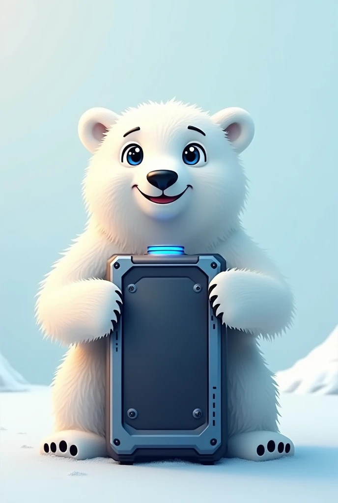 logo de empresa :Polar bear with a gaming pc friendly polar bear face and gaming pc of the same size 