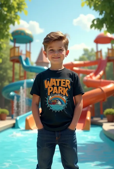 He is a  boy.Bulway T.shirt black geans and have background image of Venture Water Park