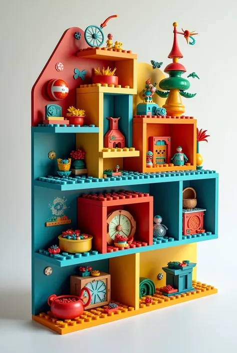 Make an innovative storage shelf for Legos that has compartments, smaller and more creative for a child between 4 and , something innovative that doesn&#39;t exist, something unimaginable, something more unusual and with compartments for small pieces.


