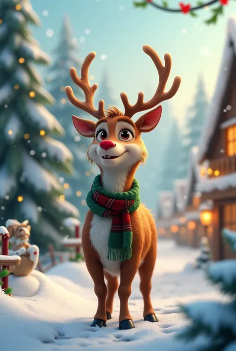 create an animal character in a creative way with a Christmas theme with a setting