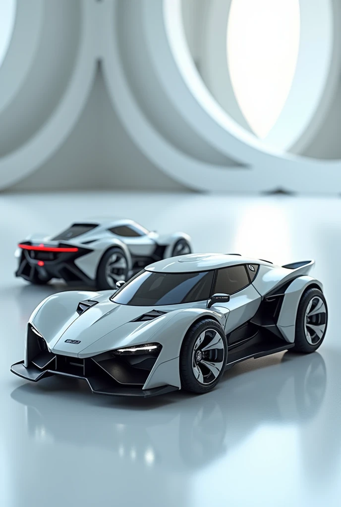 Small futuristic remote control cars front and back image
