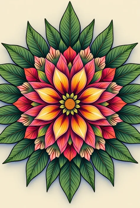 mandala of flowers and leaves to color 