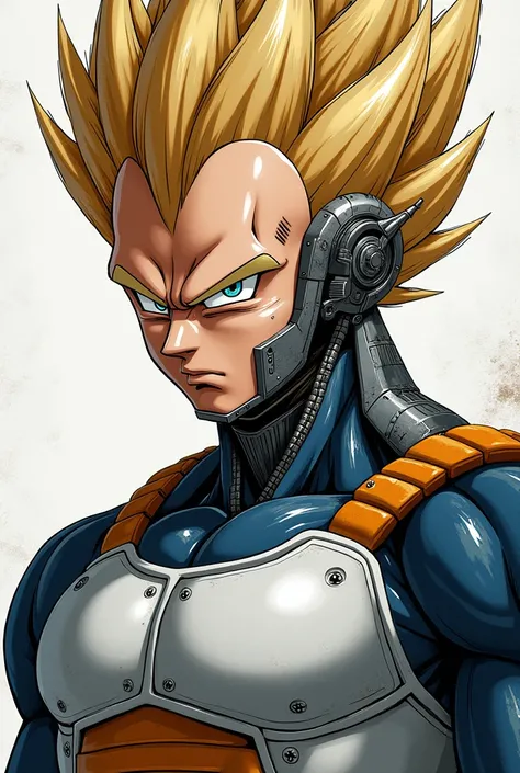 Vegeta de Dragon Boll , image showing only the shoulders up, where the character has part of the body the same as the cyborg.