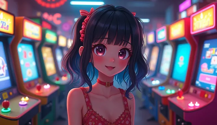 Retro arcade anime girl, Anime atmosphere of the 80s, 80s animation style, retro anime girls, 1980s anime style, Retro anime images, Anime atmosphere,