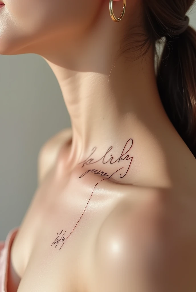 Simple feminine tattoo saying “I’m ; lucky to be here”