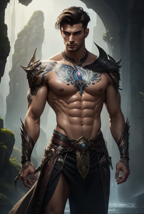 masterpiece, best quality, high quality, a tall muscular handsome young man, solo, perfect facial features, (short hairstyle:1.5), beautiful, gorgeous, wet, digital painting, Fantasy, Fine Art, Digital Art, Magical, Mystical, Ethereal, Unique Style, Highly...