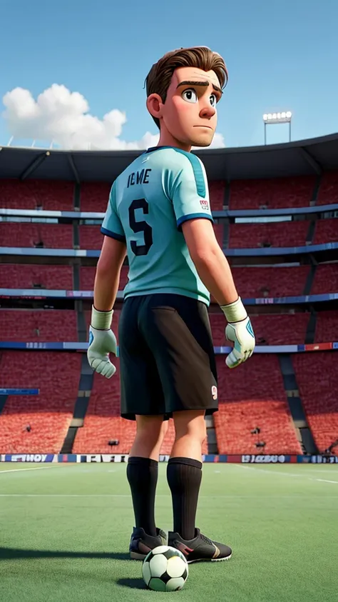 Sad goalkeeper on a football field 