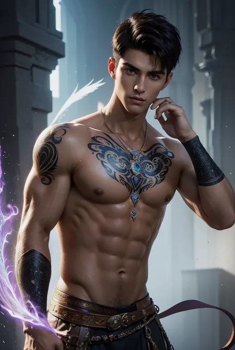 masterpiece, best quality, high quality, a tall muscular handsome young man, solo, perfect facial features, (short hairstyle:1.5), beautiful, gorgeous, wet, digital painting, Fantasy, Fine Art, Digital Art, Magical, Mystical, Ethereal, Unique Style, Highly...