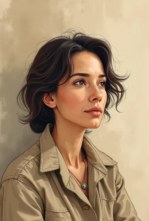 Philosopher Lelia Gonzales version drawing with colors in beige and brown tones