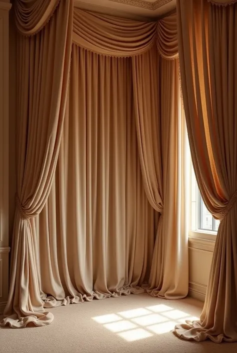 Room decorated with fabric curtains 