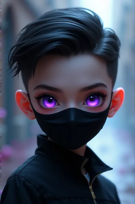 Avatar of a boy with slicked back hair with a black mask and purple eyes