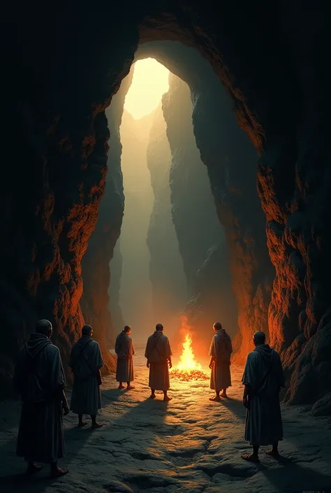 illustration of plato&#39;s allegory of the cave The Elements of Allegory The Prisoners: They represent people who are imprisoned by ignorance, seeing only the shadows of reality and believing that these shadows are the truth.
to cave: Symbolizes the sensi...